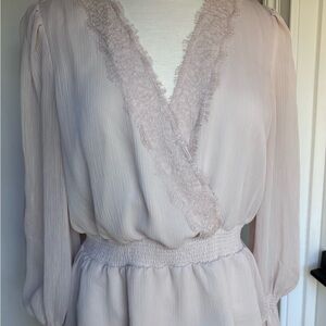 Elegant Lace Trim Blush Blouse